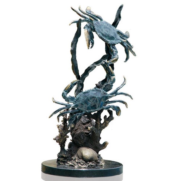 Fighting Blue Point Crabs Sculpture Hot Patina Finish Artist Brass Statues